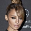 Nicole Richie Top Knot with Side-Swept Bangs Hairstyle