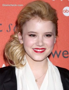 Taylor Spreitler Sports Side-Swept Hairstyle at ABCs CRUSH Launch