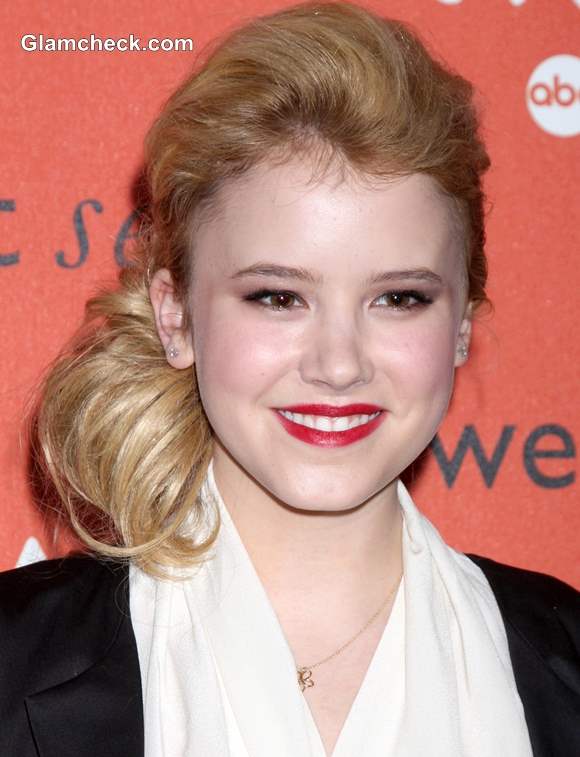 Taylor Spreitler Sports Side-Swept Hairstyle at ABCs CRUSH Launch