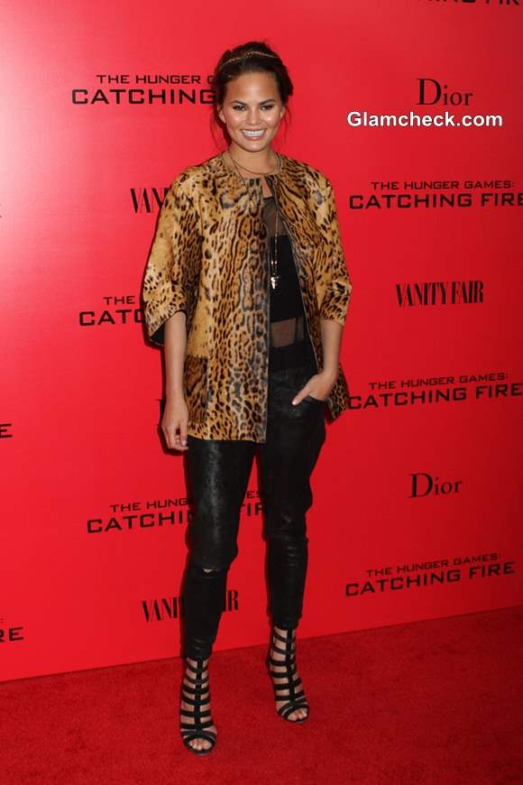 Chrissy Teigen in Leopard Print and Gladiator Heels