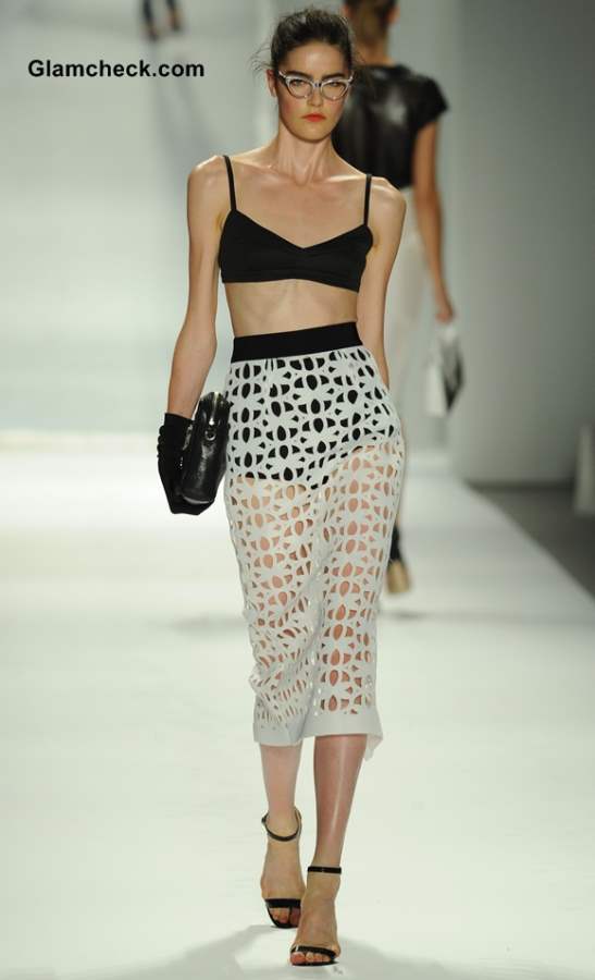 Monochrome Laser Cut Skirt Teamed with a Bralet by Michelle Smith