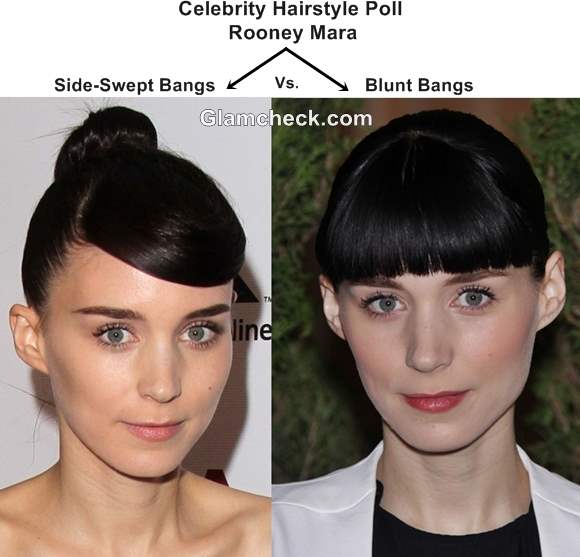 Rooney Mara Hairstyle - Side-Swept Bangs Blunt Bangs