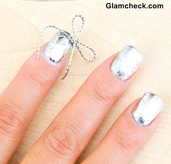 Silver Nails with Bow detailing for Christmas