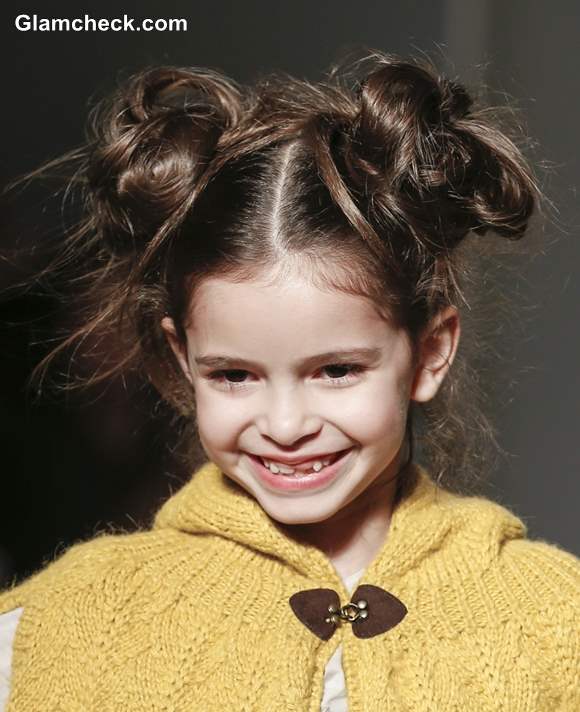 Messy Double Bun Hairstyle for Little Girls