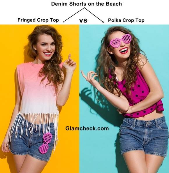 Denim Shorts on the Beach - to go with a Fringed Crop Top or a Polka Crop Top
