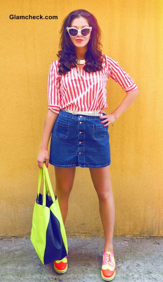 Denim Skirt with Striped Shirt – Street Style Fashion