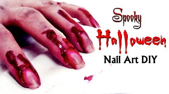 Spooky Halloween Nail art DIY Blood on my Nails and Hand