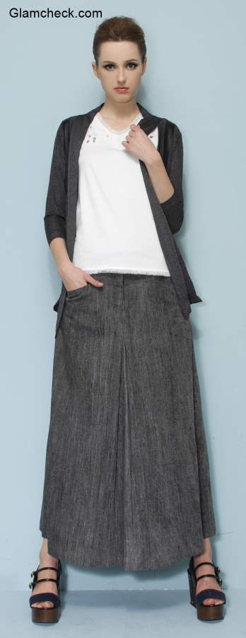 Grey Cardigan with Maxi Skirt - Fall Fashion