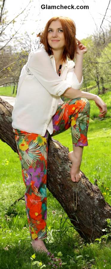 Floral Pants with White Shirt