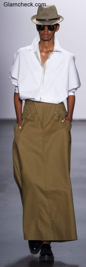 Androgynous Look Khakhi Skirt White Shirt