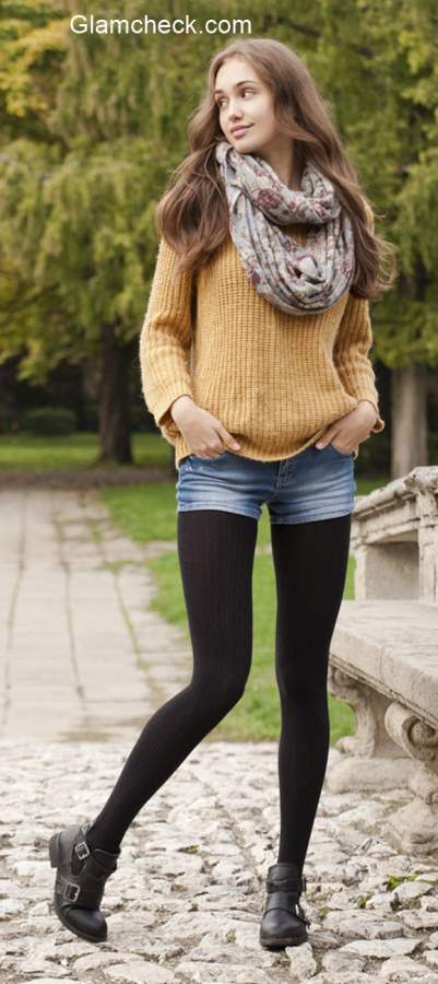 Great way to wear short jean shorts in the winter. Add tights or