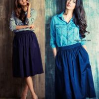 How to wear long denim shirt with Skirts