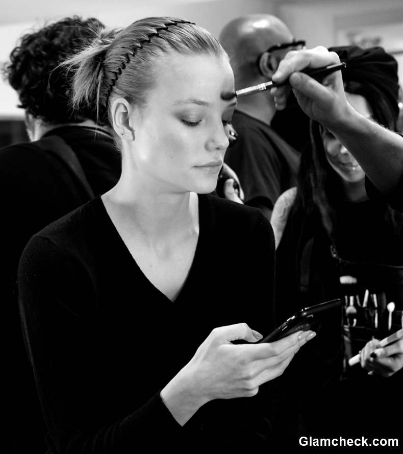 Roos Abels backstage for Prabal Gurung Fall Winter 2018