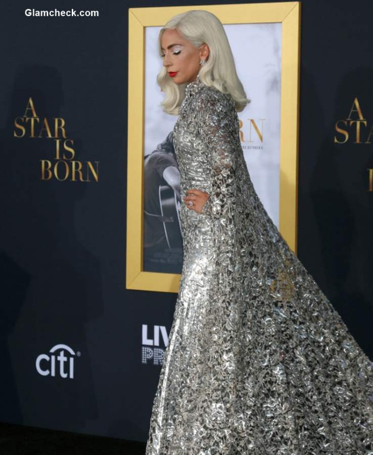 Lady Gaga Silver Givenchy gown at A Star is Born LA Premier