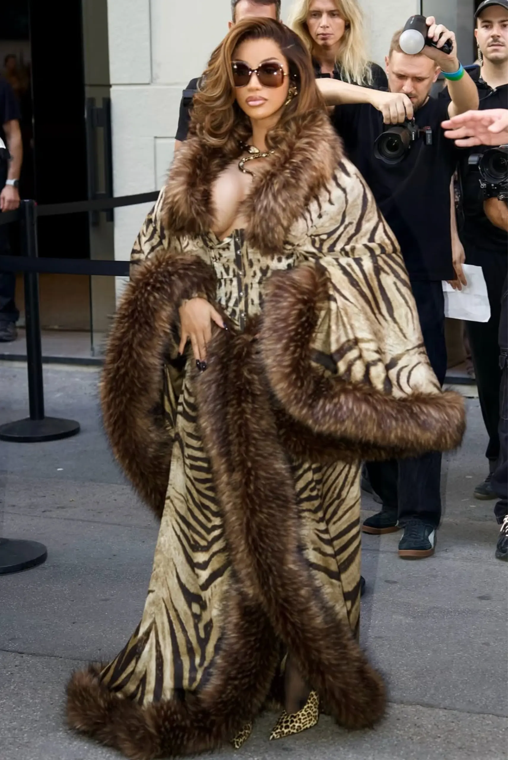 Cardi B Tiger Print Roberto Cavalli Milan Fashion Week