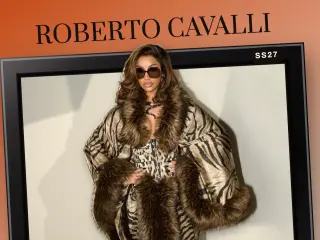 Cardi B Tiger Print Roberto Cavalli Milan Fashion Week
