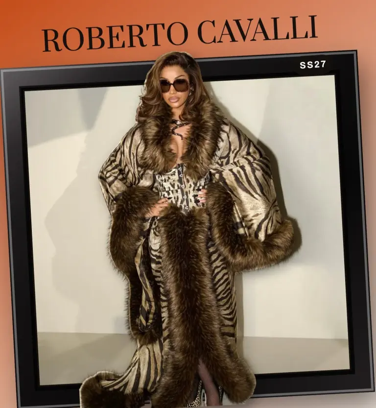 Cardi B Tiger Print Roberto Cavalli Milan Fashion Week