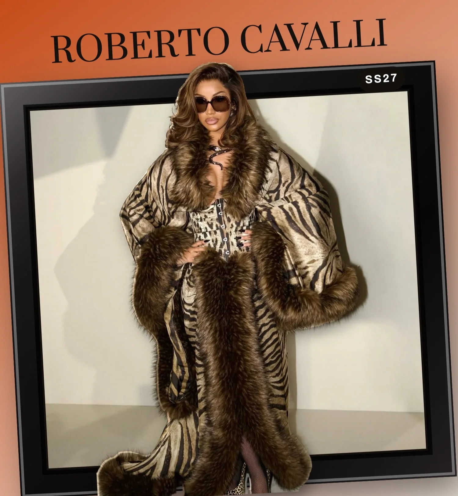 Cardi B Tiger Print Roberto Cavalli Milan Fashion Week