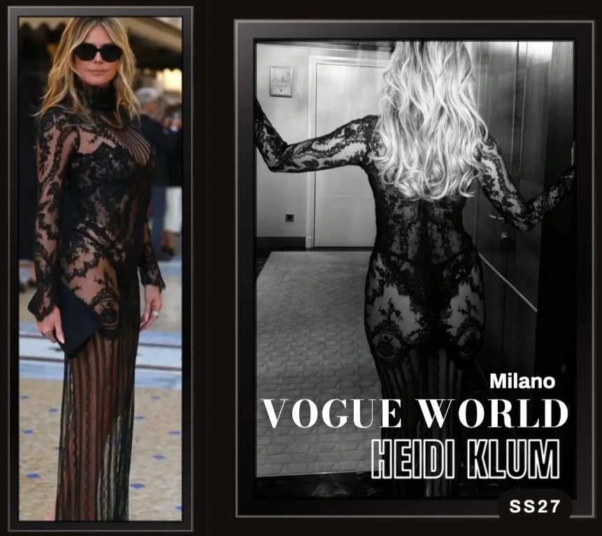 Heidi Klum Goes Sheer in Black Lace at Vogue World: Milano 2026