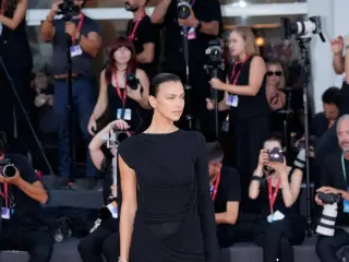 Irina Shayk in Black Draped Dress Romeo Gigli at Venice Film Festival 2026