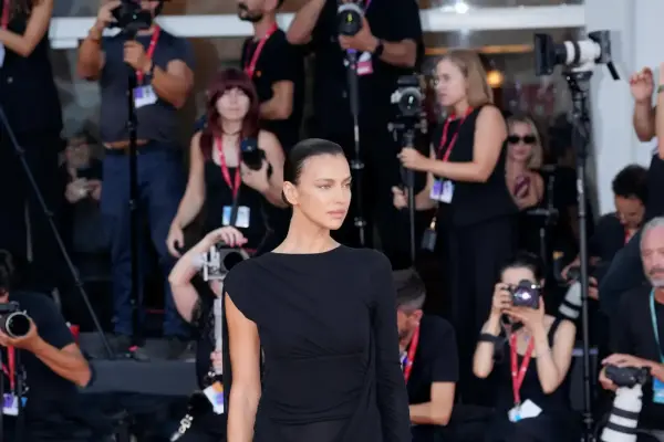 Irina Shayk in Black Draped Dress Romeo Gigli at Venice Film Festival 2026