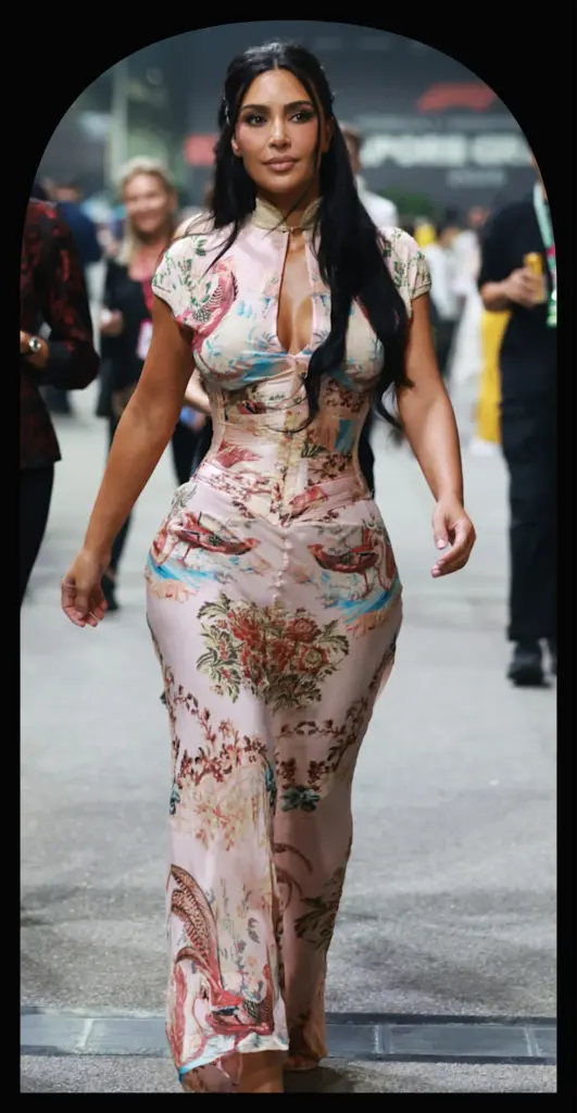 Kim Kardashian Goes Vintage Roberto Cavalli at the Singapore Grand Prix