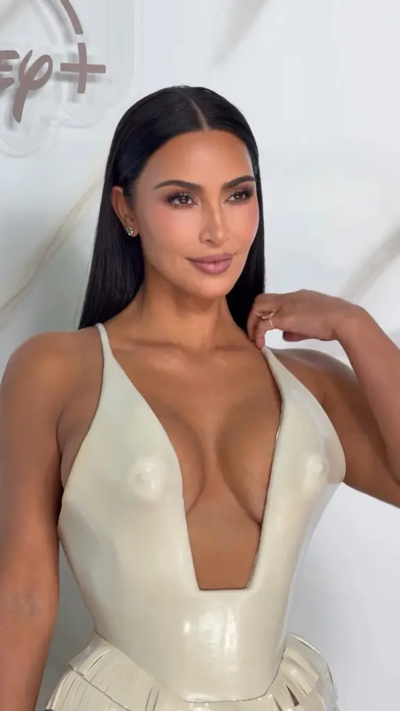 Kim Kardashian's gown with delicate straps, a plunging neckline and a sculpted silicone bodice