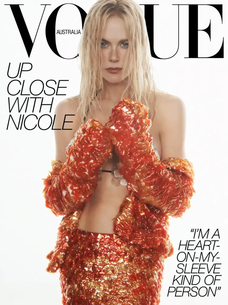 Nicole Kidman wearing glittering textures for Vogue Australia