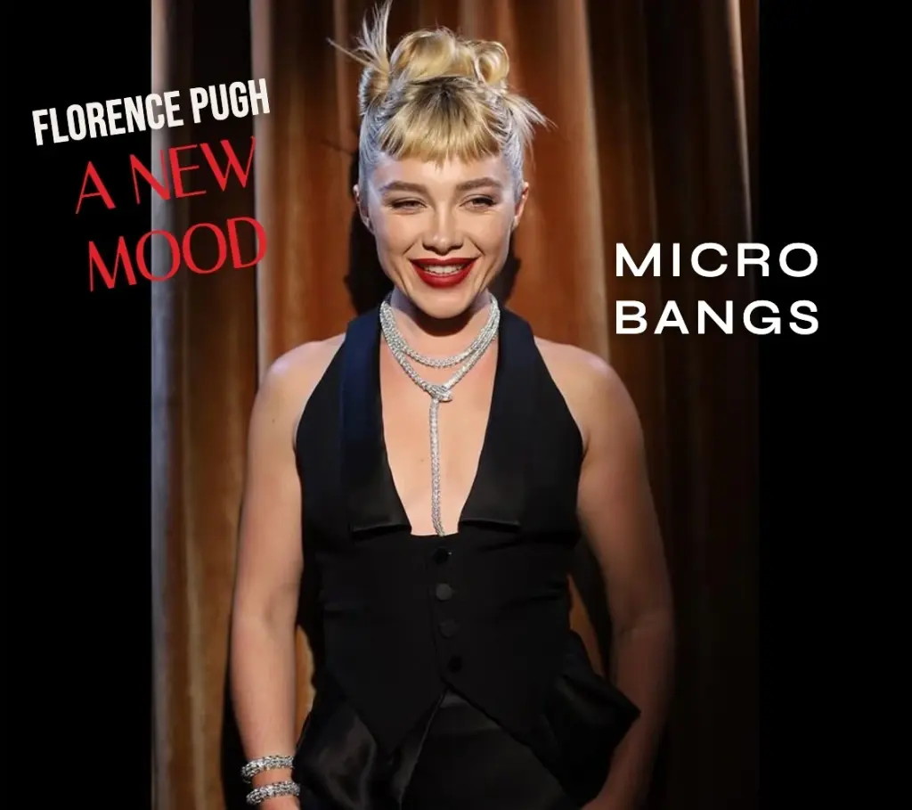 Florence Pugh micro bangs hairstyle