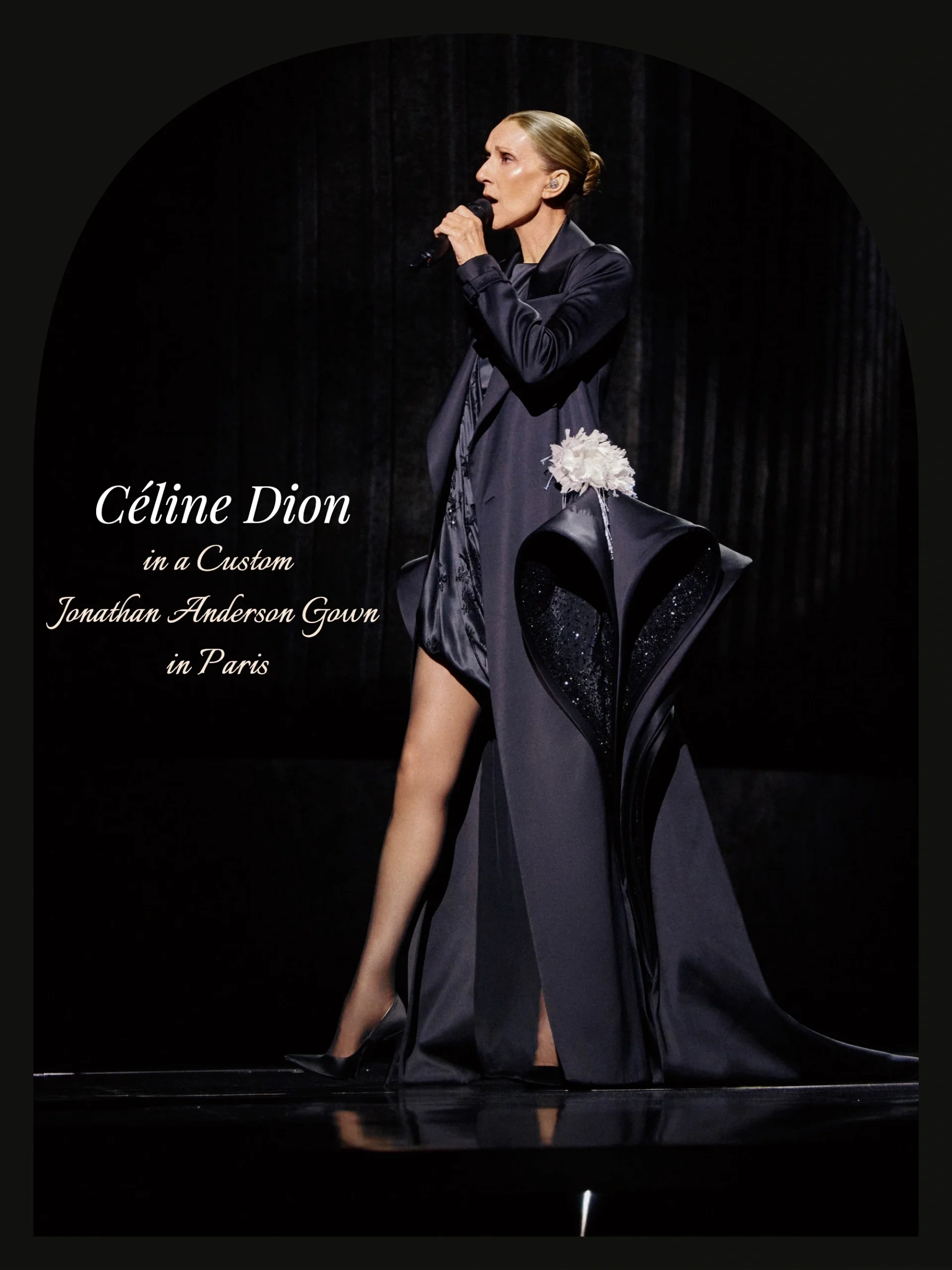 Céline Dion Dior in a Custom Jonathan Anderson Gown in Paris