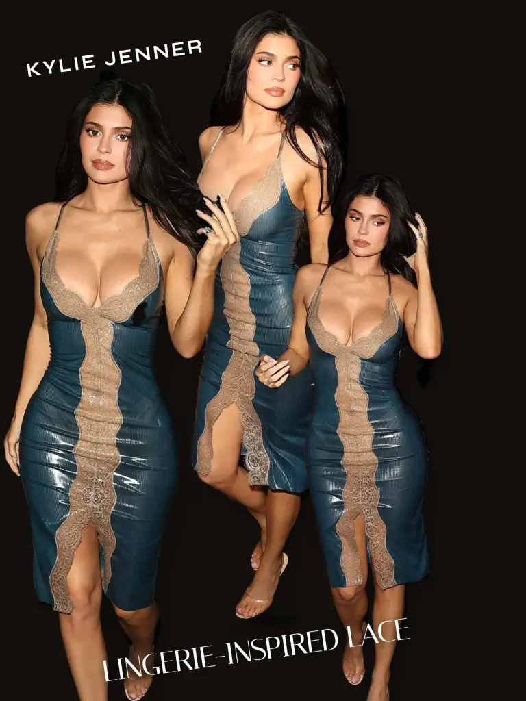 Kylie Jenner Teal Dress with Lace Detailing at Kim Kardashian Birthday Party