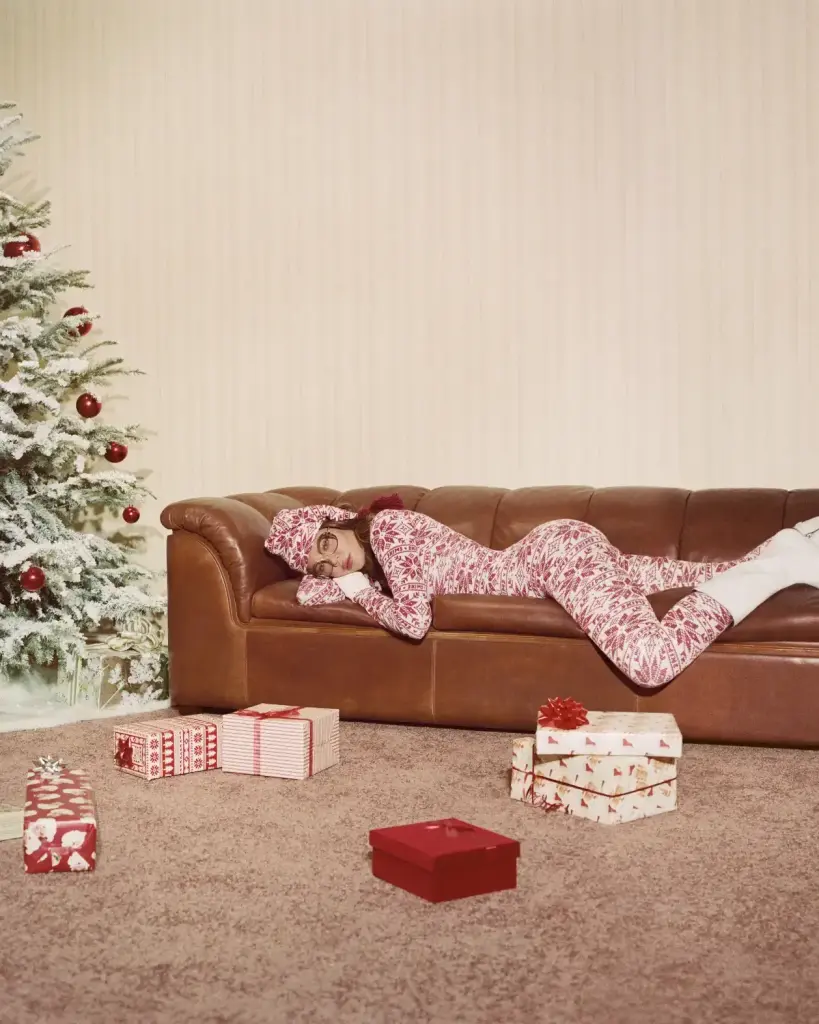 Kardashian-Jenner sisters wearing festive looks in a vintage-inspired holiday shoot