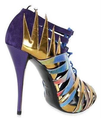 Heavily embellished high-heeled shoes with applied studs and stones