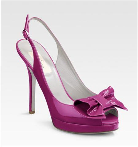 Peep-toe platform slingbacks with a narrow strap crossing behind the heel