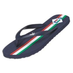 Flat flip-flop sandals with a toe-post strap passing between the toes