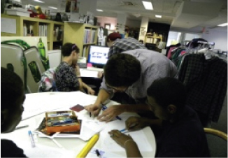 An assistant designer sourcing fabrics and trims