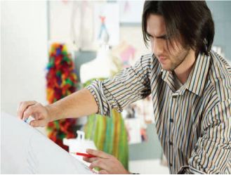 A designer working on concepts and sketches