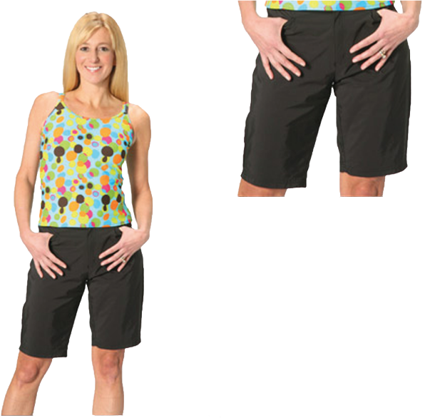 Girltrunks two-piece swimwear combining a tankini top with swim trunks